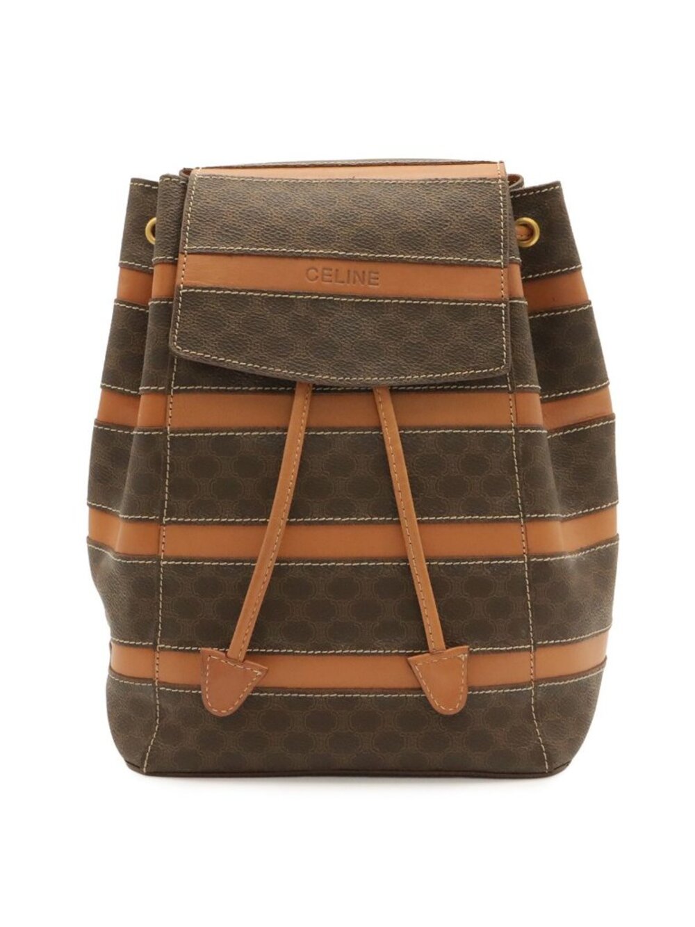 Celine Macadam Backpack Leather Beige Dark Brown Gold